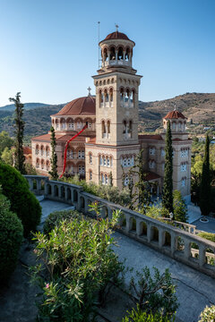 Cathedral of Saint Nectarios (also known as the Holy Trinity Monastery) on the island of Aegina, Greece