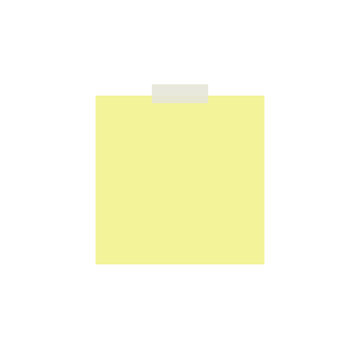 A blank yellow sticky note attached with a small piece of tape transparent background