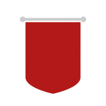 Isolated red vertical pennant flag hanging on a grey rod transparent background