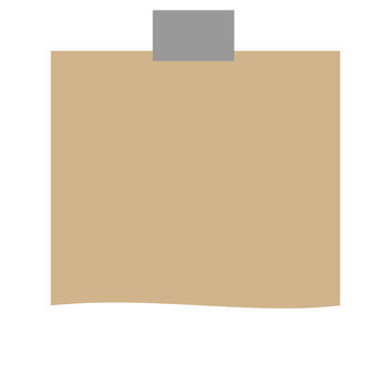 Beige paper note attached with gray tape transparent background