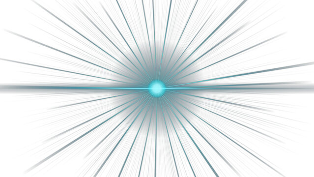 Abstract cyan glowing light explosion effect with radiating speed lines pattern transparent background