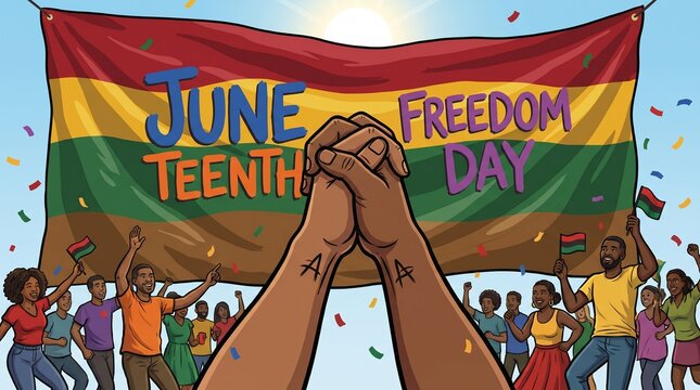 People celebrating june teenth freedom day with flag