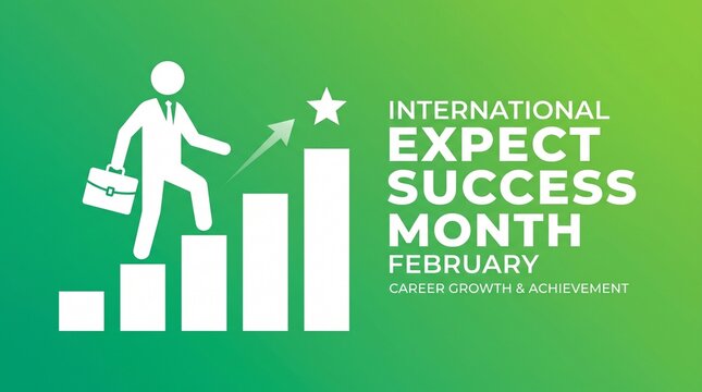 Businessman climbing success stairs in february