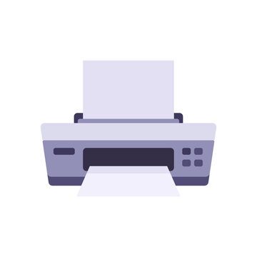 Home A4 printer icon with paper tray and buttons, flat illustration
