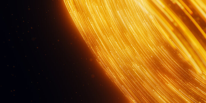 Golden circular light tunnel and black hole portal. 3D abstract quantum vortex with magic particles.