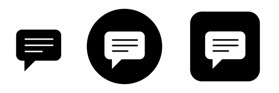 Comment button icon set with message , feedback and chat bubble symbols. Solid Communication and customer support icons for live chat, messaging apps and social media websites 