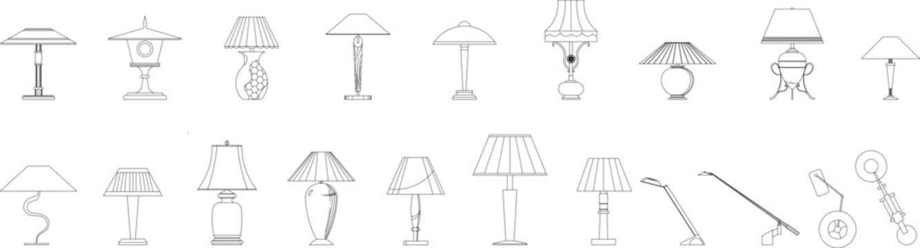Lamp lights, front view, symbol, floor plan, interior design, furniture, home decor, editable stroke, vector, illustration
