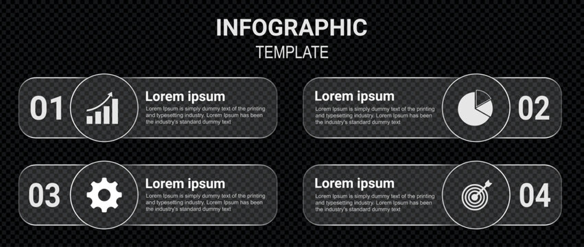 Infographic Template with Four Numbered Business Process Steps and Data Icons