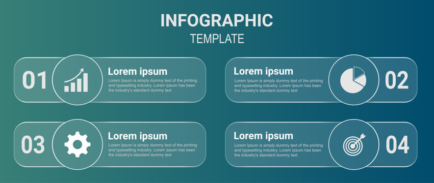 Infographic Template with Four Numbered Business Process Steps and Data Icons