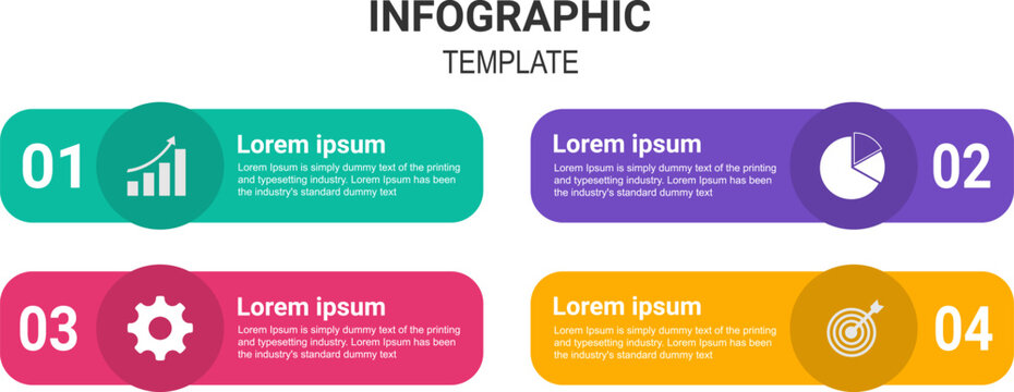 Colorful Four Step Infographic Template with Business Icons and Numbered Process Layout