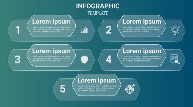 Modern Five Step Business Infographic Template with Numbered Process Timeline, Horizontal Workflow Diagram and Corporate Vector Design