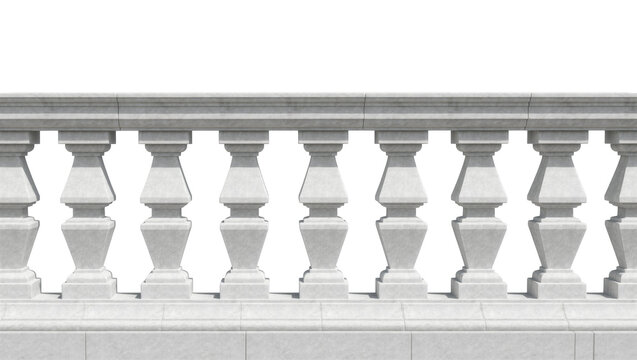 Ornate balustrade railing with stone balusters, isolated on transparent background