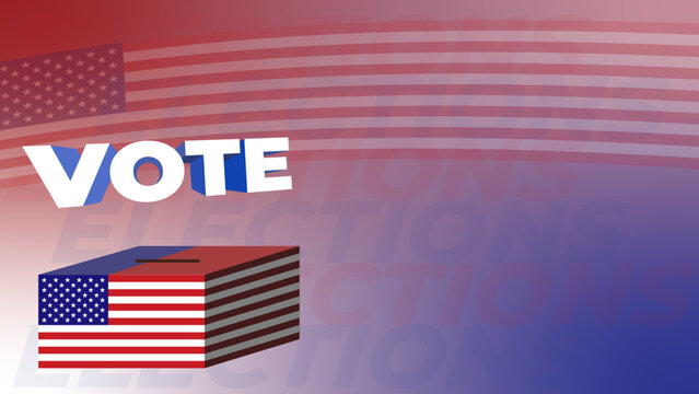Patriotic ballot box for public voting in front of the American flag. United States election campaign vector background
