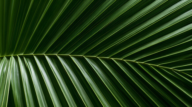 Close-up of a green palm leaf texture in nature, cover page, cover space