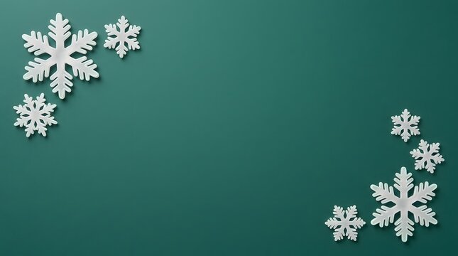 A stunning christmas background featuring delicate white snowflakes against a rich dark teal green evoking a serene winter wonderland aesthetic