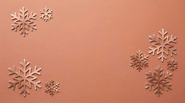 A serene and festive christmas background featuring delicate snowflakes scattered across a warm inviting and beautifully shaded peach colored canvas