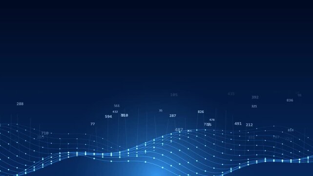 Digital data waves flowing smoothly across a glowing blue abstract network background environment