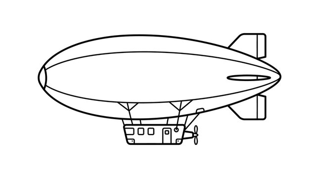 A simple black and white line drawing of a classic airship zeppelin icon