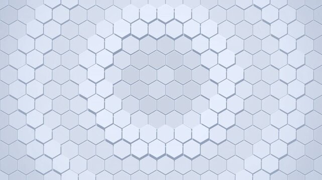 Abstract white geometric background with moving hexagonal tiles in a repeating wave pattern