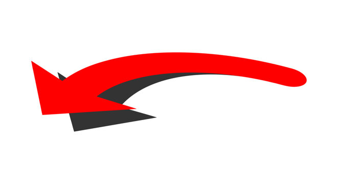 Dynamic red curved arrow illustration, swoosh pointer graphic symbol for web design and presentations