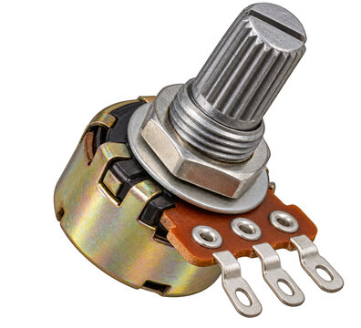 Rotary potentiometer electronic component isolated on transparent background