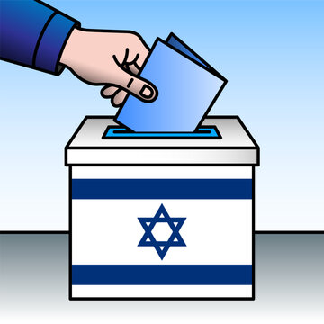 Israel, ballot box, flag and hand inserting a ballot paper into a ballot box, vector illustration