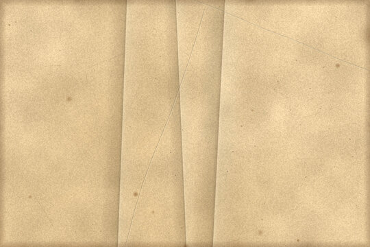Vintage aged parchment paper background featuring diagonal folded layers with grunge stains spots scratches and distressed sepia texture for creative retro design projects