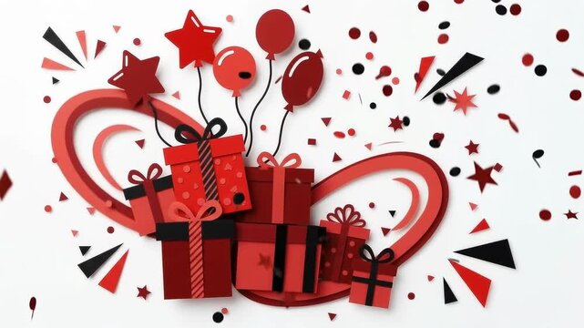 Colorful gift boxes and balloons celebrating a festive occasion