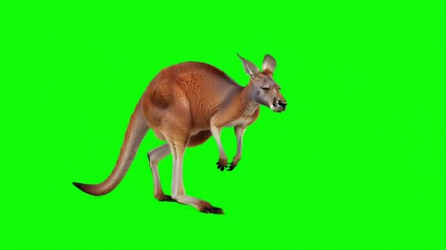 Australian kangaroo standing on green screen chroma key background
