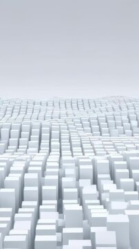 Geometric block landscape gently undulates across a white three-dimensional surface. Technology presentations, corporate title sequences, and digital product promotion.