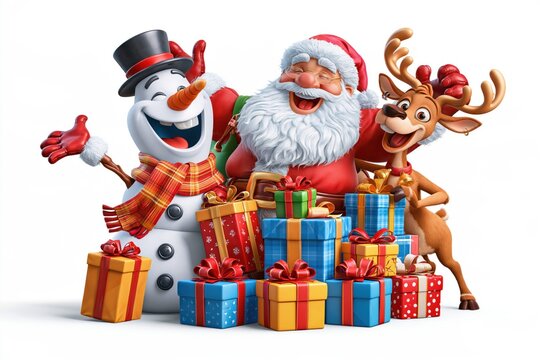Merry christmas with santa olaf and rudolph