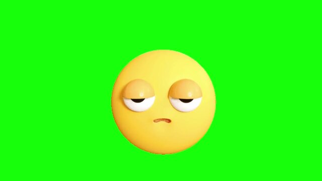 3D sleepy yellow emoji with green screen background showing tired expression and heavy blinking eyes animation