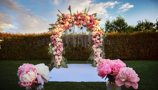 outdoor wedding ceremony decoration wedding arch with peony flowers