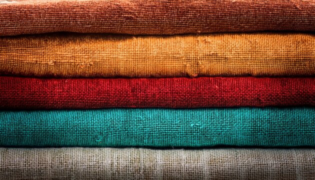 pile of fabrics over a canvas like background of a coarse woven hard fabric