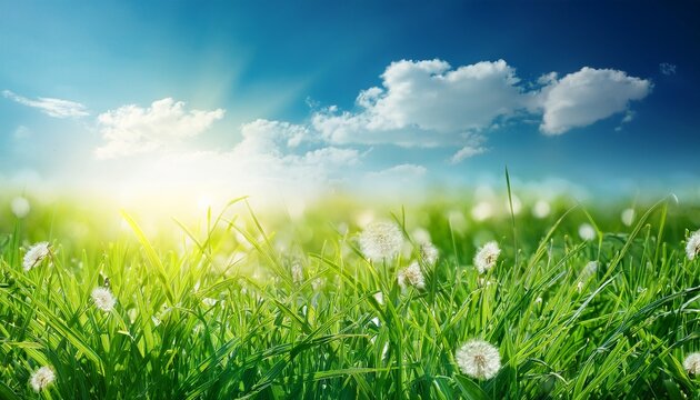 spring meadow grass and sky background