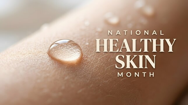 National Healthy Skin Month water droplet on skin closeup