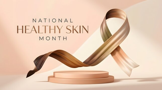 National Healthy Skin Month ribbon award on circular podium