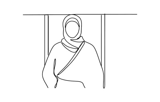 Continuous single line drawing of a woman wearing a hijab headscarf isolated on transparent background