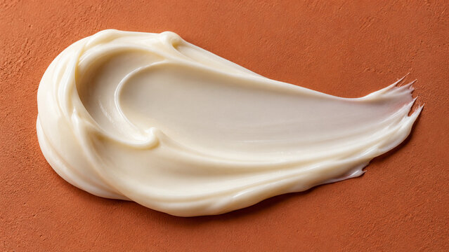 Thick moisturizer forming a smooth swirl on terracotta