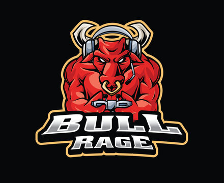 Muscular Bull Gamer Esports Mascot Logo Illustration
