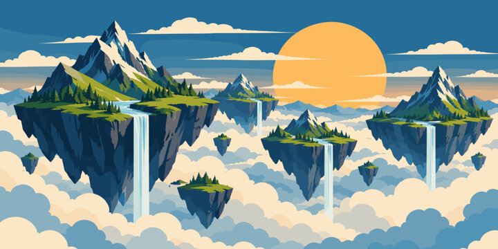 Floating Mountain Peaks Above Clouds Beneath a Golden Sunrise Wallpaper