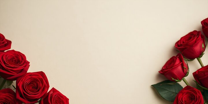 Two clusters of red roses on cream background