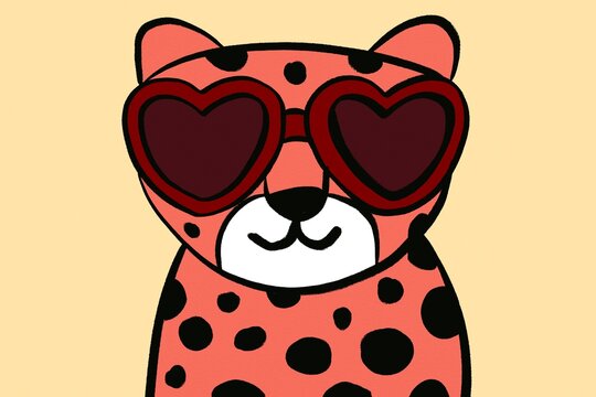 Cute leopard character with heart sunglasses for Valentine&rsquo;s Day