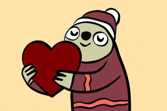 Cute sloth holding heart for Valentine's Day vector