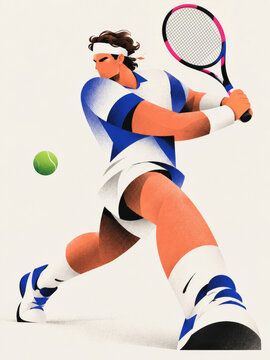 Dynamic tennis player illustration hitting a powerful backhand