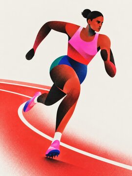 Stylized female sprinter running on track curve