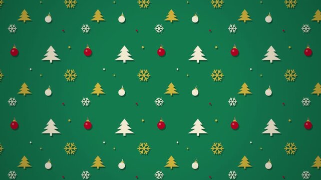 Seamless Christmas pattern of trees and snowflakes sliding diagonally