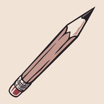Hand-drawn pencil with sharp point and eraser