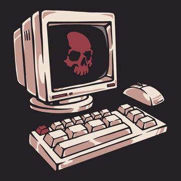 Vintage computer displays skull on screen