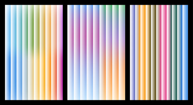 Vertical striped pattern with pastel gradients presents a soft colorful abstract background arrangement gradient stripes hues chromatic toned shades rainbow